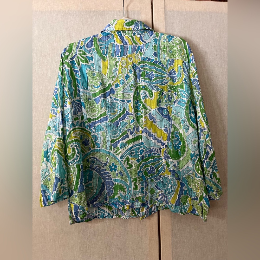 Vintage Psychedelic Fish Patterned Button Up - image 4